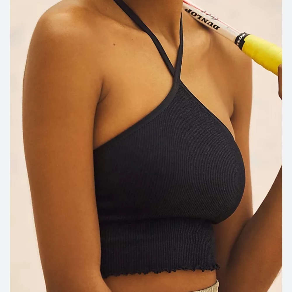 Spiritual Gangster Black Ribbed Cropped Halter Top Lounge Yoga Summer XS/S